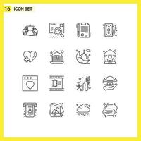 schema imballare di 16 universale simboli di amore shopping ricerca pagamento denaro contante modificabile vettore design elementi