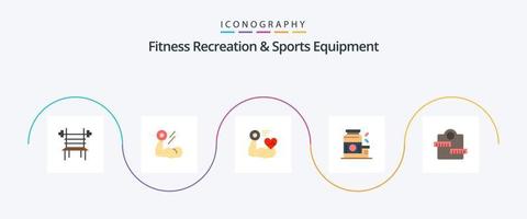 fitness ricreazione e gli sport attrezzatura piatto 5 icona imballare Compreso gli sport. chi guadagna. muscolo. bodybuilding. cuore vettore