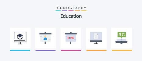 formazione scolastica piatto 5 icona imballare Compreso Internet. attività commerciale. presentazione. ricerca. laboratorio. creativo icone design vettore