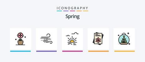 primavera linea pieno 5 icona imballare Compreso anemone. natura. soffio, soffiare. fiore. flora. creativo icone design vettore