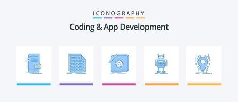 codifica e App sviluppo blu 5 icona imballare Compreso artificiale. robot. dati. design. logo. creativo icone design vettore