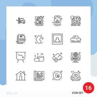 universale icona simboli gruppo di 16 moderno lineamenti di file azione App autobus fermare città modificabile vettore design elementi
