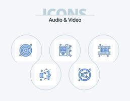 Audio e video blu icona imballare 5 icona design. video. film. CD. giocatore. mp multimedia vettore