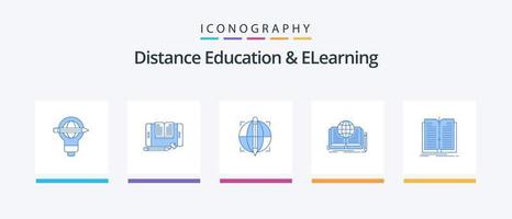 distanza formazione scolastica e elearning blu 5 icona imballare Compreso storia. romanzo. tavoletta. scrivere. globo. creativo icone design vettore