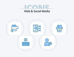 ragnatela e sociale media blu icona imballare 5 icona design. . posta. video. carrello. Telefono vettore