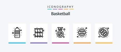 pallacanestro linea 5 icona imballare Compreso gioco. biglietto. Tribunale. sport. olimpico. creativo icone design vettore