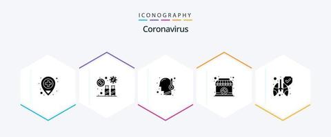 coronavirus 25 glifo icona imballare Compreso proteggere. cartello. vietato. negozio. temperatura vettore