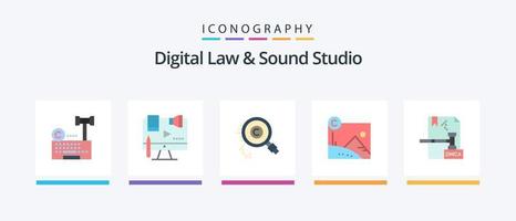 digitale legge e suono studio piatto 5 icona imballare Compreso diritto d'autore. opera d'arte. digitale. proprietà. trova. creativo icone design vettore