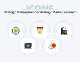 strategico gestione e strategico mercato ricerca piatto icona imballare 5 icona design. fabbrica. attività commerciale. dardo. obiettivo. negozio vettore