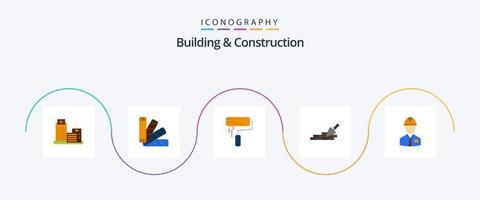 edificio e costruzione piatto 5 icona imballare Compreso viaggio. muratore. campione. muratura. parete vettore