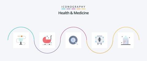 Salute e medicina piatto 5 icona imballare Compreso patologia. bambino. fitness. medicinale. modulo vettore