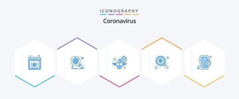 coronavirus 25 blu icona imballare Compreso scansione. ricerca. differenza. batteri. avvertimento vettore