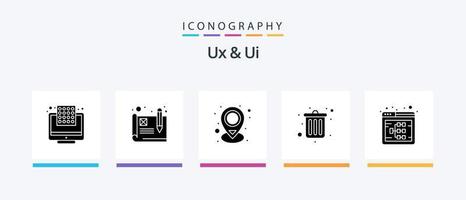 UX e ui glifo 5 icona imballare Compreso seo. fluire. carta geografica. Elimina. pattumiera. creativo icone design vettore