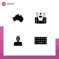 4 solido glifo concetto per siti web mobile e applicazioni australiano testa carta geografica cellula problema modificabile vettore design elementi