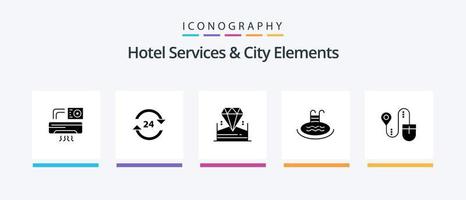 Hotel Servizi e città elementi glifo 5 icona imballare Compreso servizio. piscina. servizio. Hotel. gioiello. creativo icone design vettore
