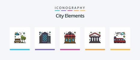 città elementi linea pieno 5 icona imballare Compreso Casa. costruzione. giardino. ufficio. costruzione. creativo icone design vettore