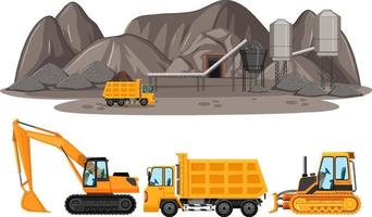 scena di estrazione del carbone con diversi tipi di camion da costruzione vettore