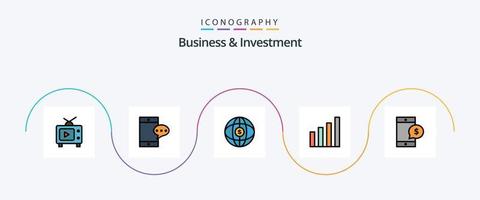 attività commerciale e investimento linea pieno piatto 5 icona imballare Compreso i soldi. mobile. globo. utente. interfaccia vettore