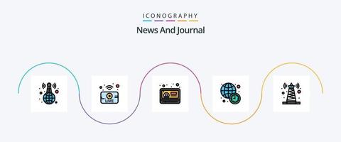 notizia linea pieno piatto 5 icona imballare Compreso tecnologia. mondo notizia. notizia. volta. orologio vettore