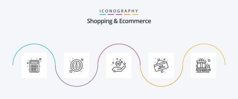 shopping e e-commerce linea 5 icona imballare Compreso consegna. tavola. Contanti. acquisti. arrivo vettore