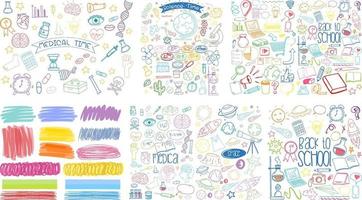 set di oggetti colorati e simboli disegnati a mano doodle su sfondo bianco vettore