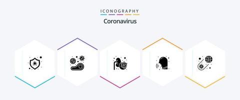 coronavirus 25 glifo icona imballare Compreso febbre. rinite. bistecca. naso. virus vettore