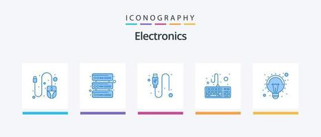 elettronica blu 5 icona imballare Compreso . luce. USB. idea. tastiera del computer. creativo icone design vettore