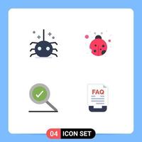 piatto icona imballare di 4 universale simboli di insetto ricerca ragno scarafaggio contatto modificabile vettore design elementi