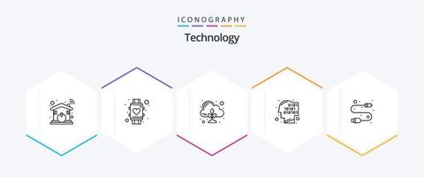 tecnologia 25 linea icona imballare Compreso cavo. umano. guarda. codice. nube vettore