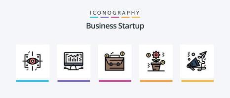 attività commerciale avviare linea pieno 5 icona imballare Compreso Ingranaggio ambientazione . benessere. grafico . processi . testa. creativo icone design vettore