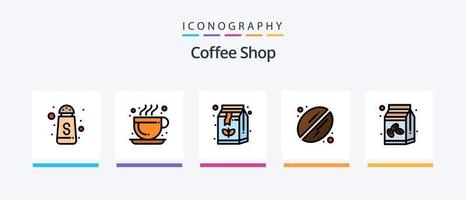 caffè negozio linea pieno 5 icona imballare Compreso negozio. bere. macchina. caffè negozio. caldo caffè. creativo icone design vettore