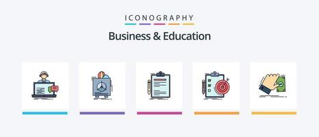 attività commerciale e formazione scolastica linea pieno 5 icona imballare Compreso pagare. pp. finanza. ottimizzazione. seo. creativo icone design vettore