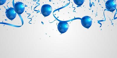 banner festa di celebrazione con sfondo di palloncini di colore blu. carta di grande apertura saluto di lusso modello cornice ricca. vettore