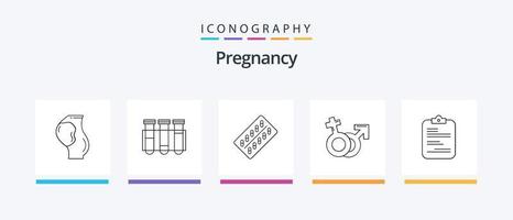 gravidanza linea 5 icona imballare Compreso carta. rapporto. laboratorio. bambino. bambino. creativo icone design vettore