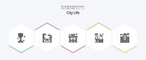 città vita 25 linea icona imballare Compreso ufficio. città. vita. parco. panchina vettore