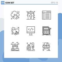 impostato di 9 moderno ui icone simboli segni per tenere sotto controllo cuore App Vota utente modificabile vettore design elementi