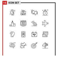 universale icona simboli gruppo di 16 moderno lineamenti di tempo trimestre scatola fermare guanti modificabile vettore design elementi