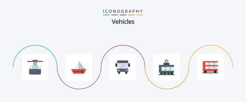 veicoli piatto 5 icona imballare Compreso Doppio. autobus. yacht. trasporto. Ferrovia vettore