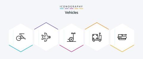 veicoli 25 linea icona imballare Compreso militare. cannone. il motore. camion. logistica vettore