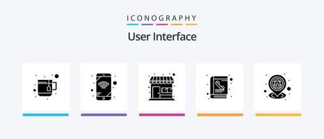 utente interfaccia glifo 5 icona imballare Compreso carta geografica. casa. negozio. GPS. Telefono. creativo icone design vettore