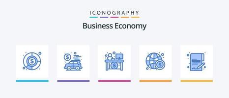 economia blu 5 icona imballare Compreso i soldi. documento. economia. internazionale. economia. creativo icone design vettore