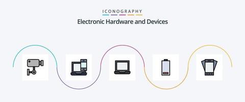 dispositivi linea pieno piatto 5 icona imballare Compreso basso. elettricità. macbook. elettrico. il computer portatile vettore