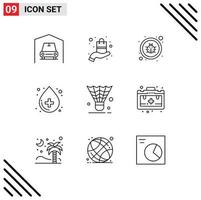 universale icona simboli gruppo di 9 moderno lineamenti di navetta badminton fissaggio medico Salute modificabile vettore design elementi