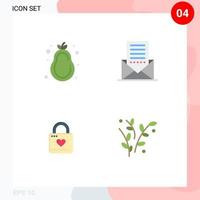 4 piatto icona concetto per siti web mobile e applicazioni frutta serratura Pera Busta cuore modificabile vettore design elementi
