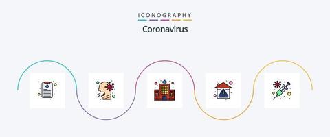 coronavirus linea pieno piatto 5 icona imballare Compreso protezione. protezione. Salute cura. prevenire. casa vettore