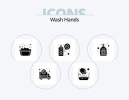 lavare mani glifo icona imballare 5 icona design. lozione. virus. acqua ciotola. spray. insaponato acqua vettore