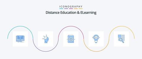 distanza formazione scolastica e elearning blu 5 icona imballare Compreso linea. lampadina. documento. globo. successo vettore