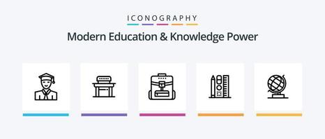 moderno formazione scolastica e conoscenza energia linea 5 icona imballare Compreso luce. formazione scolastica. libro. gioco. sfera. creativo icone design vettore