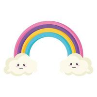 arcobaleno con nuvole personaggi kawaii vettore