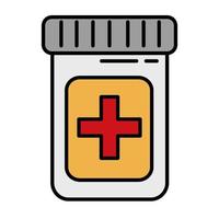 simbolo croce medica nella linea di farmaci in bottiglia e icona di stile di riempimento vettore
